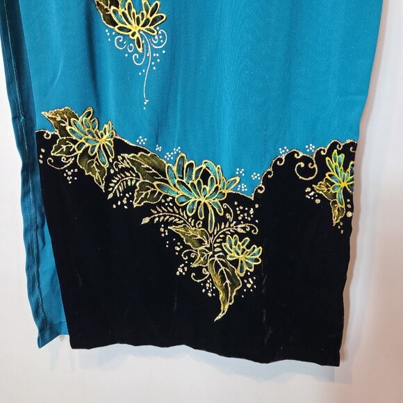 Velvet Silky Cheongsam Full Length Dress Gothic Small Mandarin Gilded Glitter - Picture 4 of 8